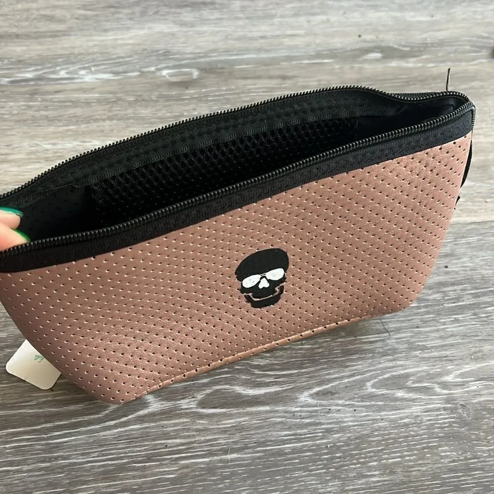 Rose Gold with Skull Neoprene Coated Cosmetic Case - NEW